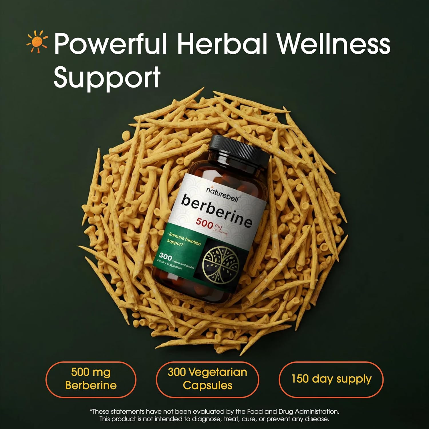 NatureBell Berberine 500mg per Serving – 300Capsules