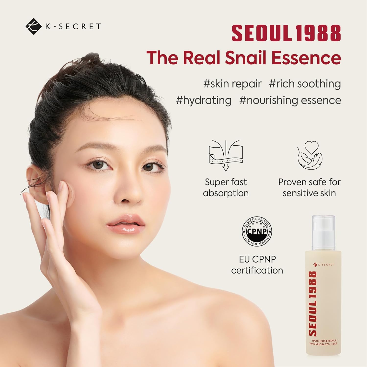 K-Secret Essence Seoul 1988 97% Snail Mucin and Rice Skin Care - 100ml