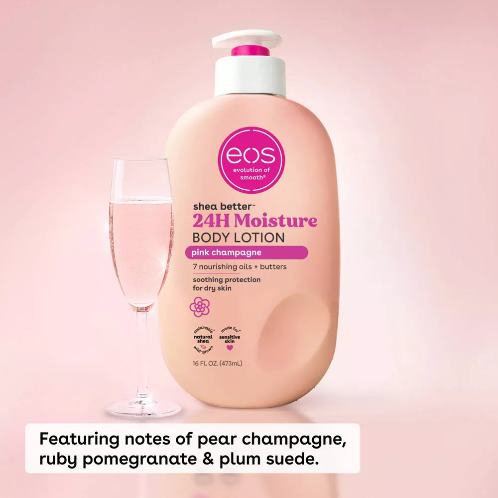 لوشن الجسم شيا بيتر ترطيب 24 ساعة بنكهة بينك شامبين من إي أو إس – 473مل
