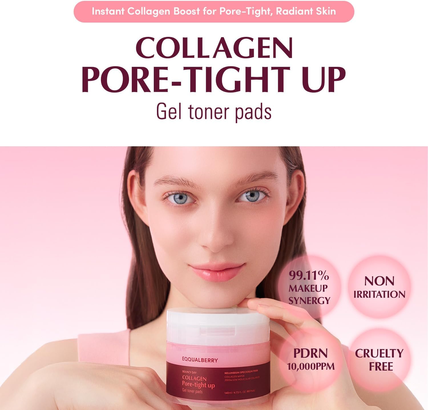 Ecoberry Pore Tightening Gel Toner Pads with Collagen – 60 Pads