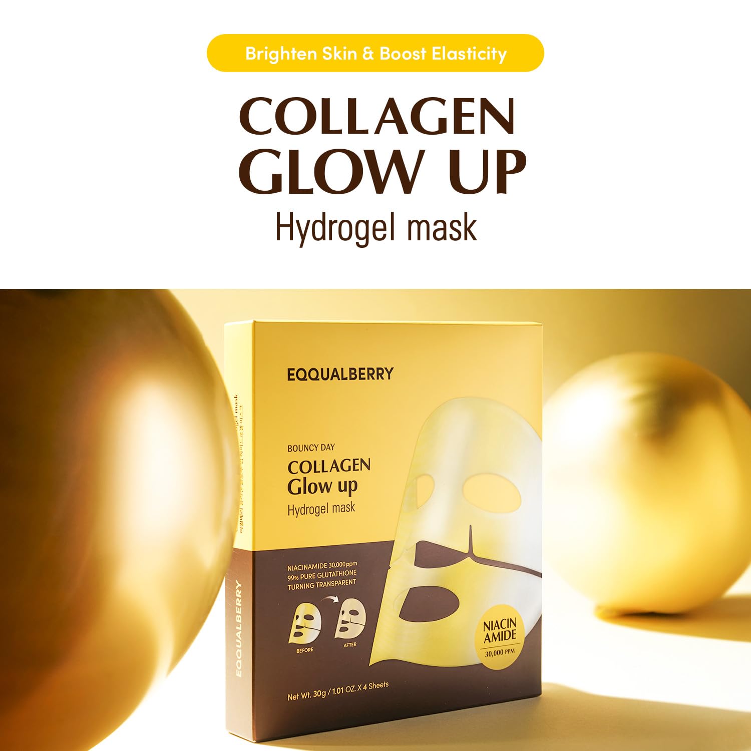 EcoBerry Glow Up Collagen Hydrogel Mask for Radiant Skin - 4 Pieces
