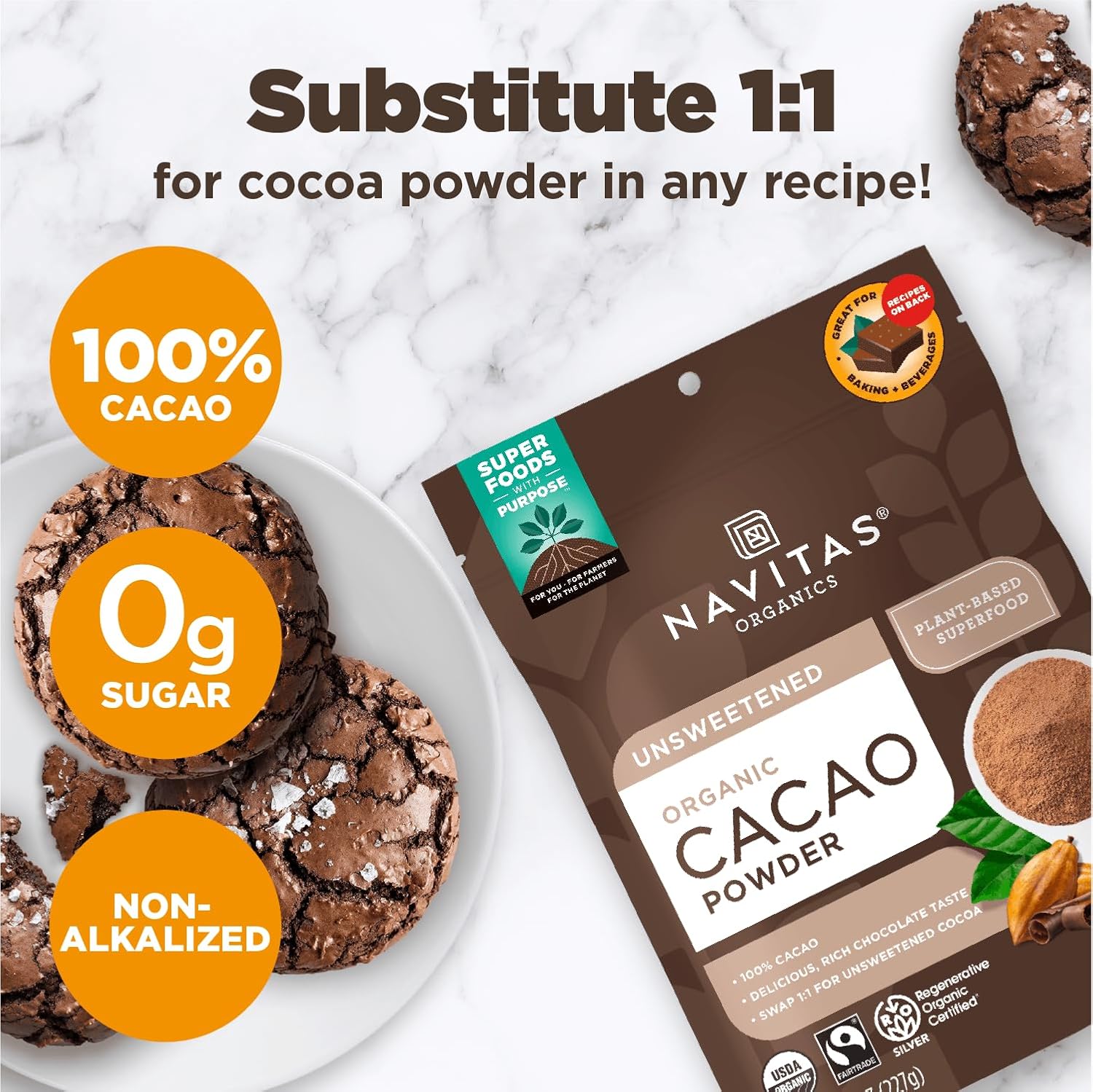 Navitas Organics Unsweetened Organic Cocoa Powder – 227g