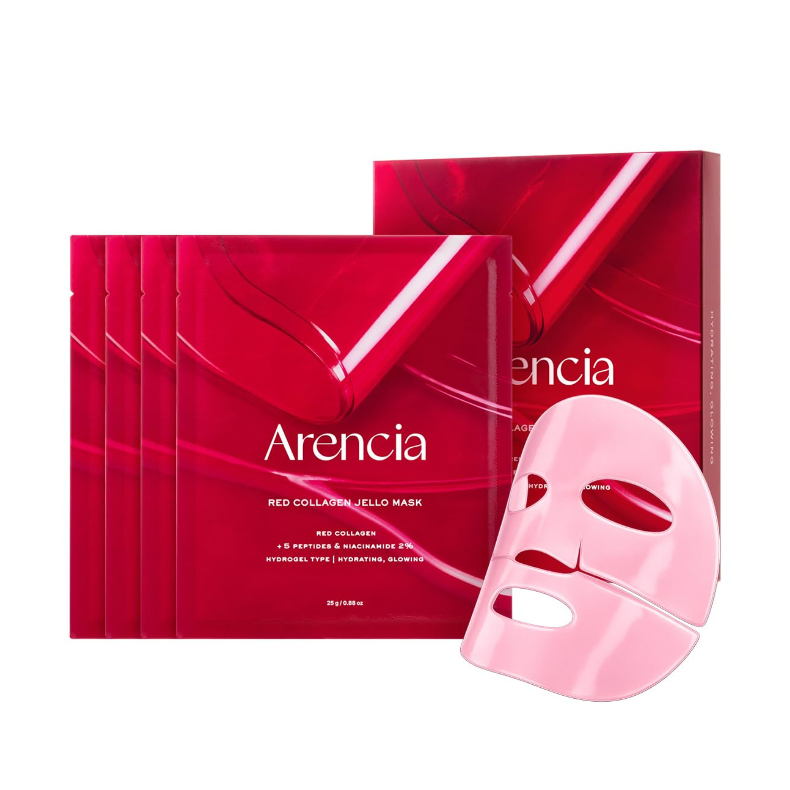 ماسك الكولاجين الأحمر لشد وترطيب البشرة من أرينسيا – 4قطع