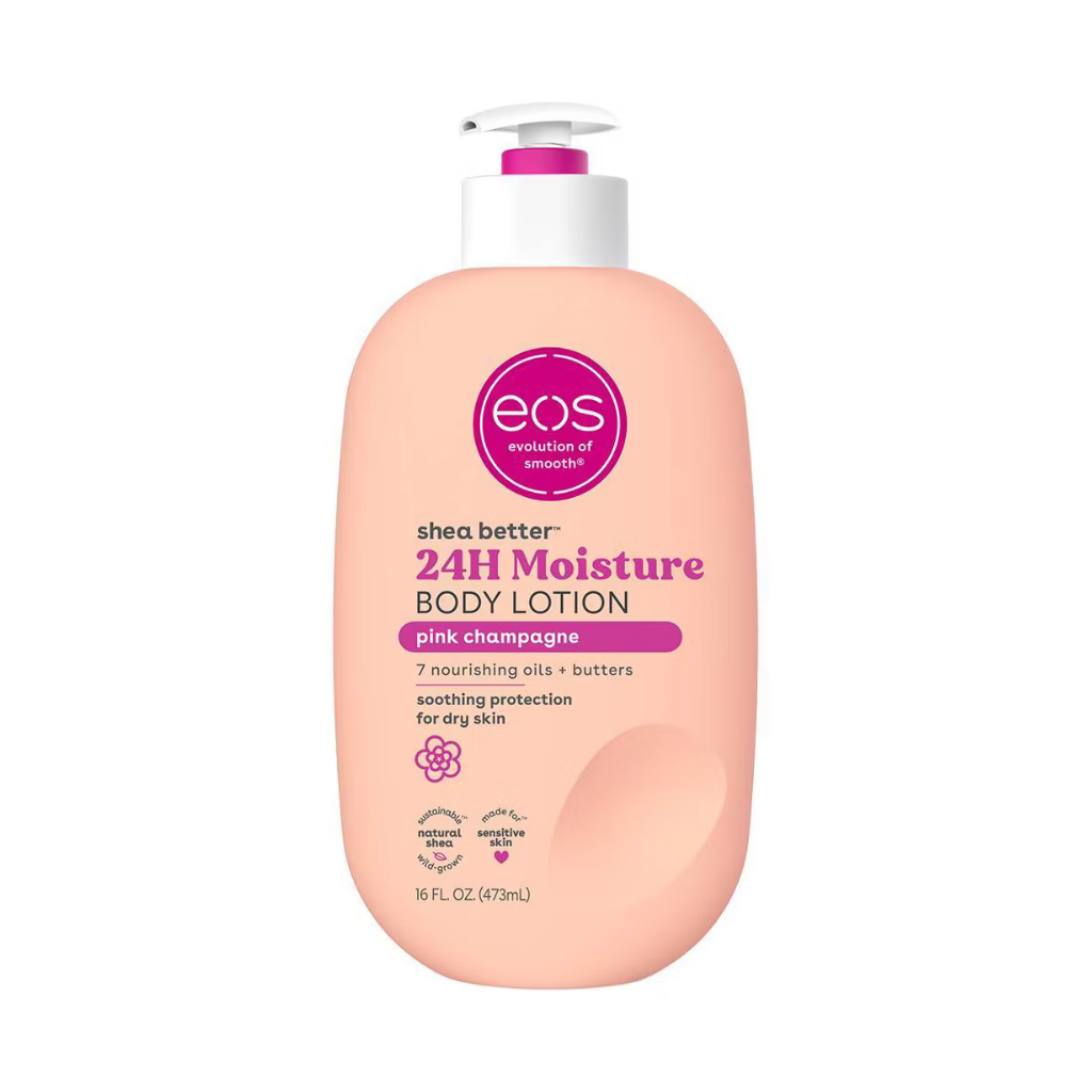 لوشن الجسم شيا بيتر ترطيب 24 ساعة بنكهة بينك شامبين من إي أو إس – 473مل