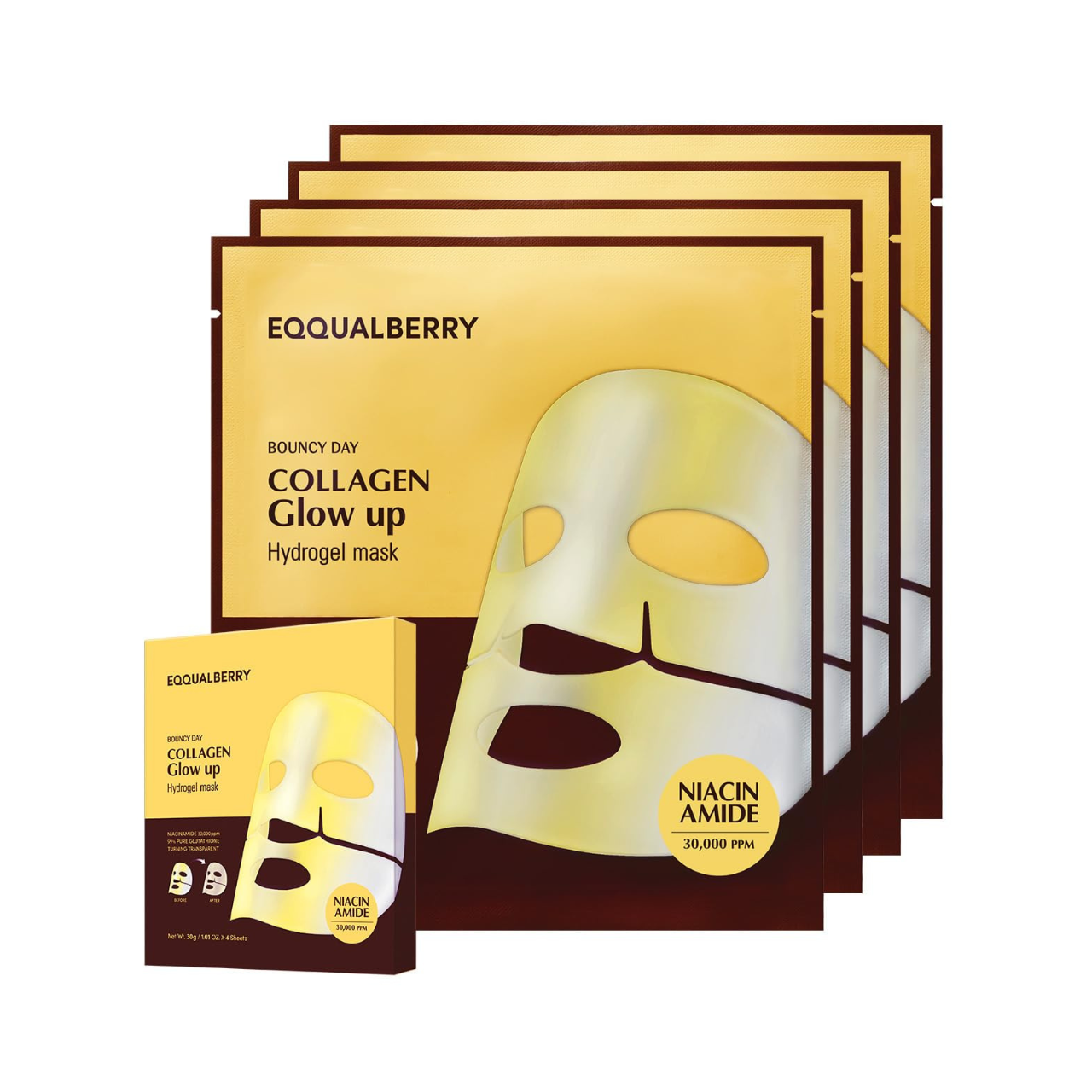 EcoBerry Glow Up Collagen Hydrogel Mask for Radiant Skin - 4 Pieces