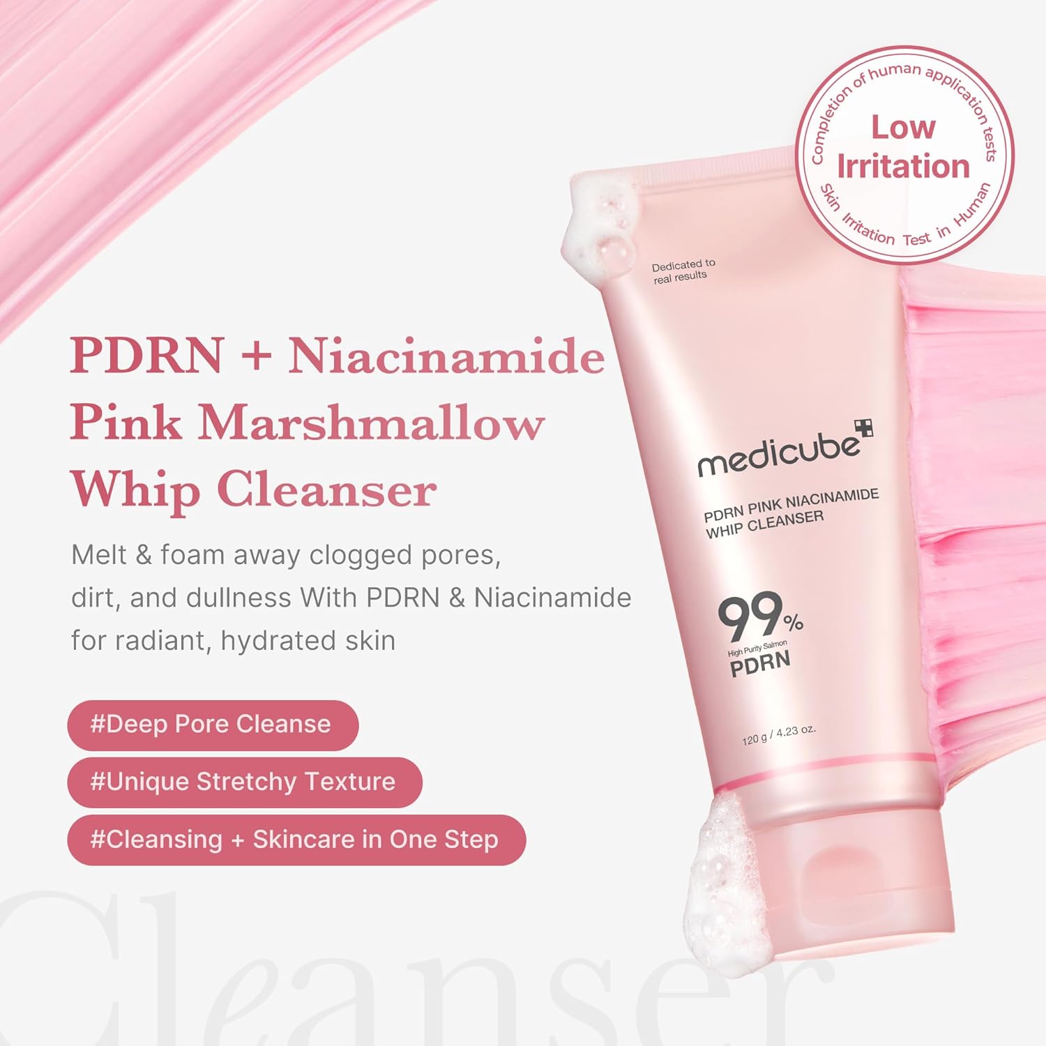 Medicube Pink Foaming Cleanser with Niacinamide and PDRN for Purifying and Brightening Skin – 120g
